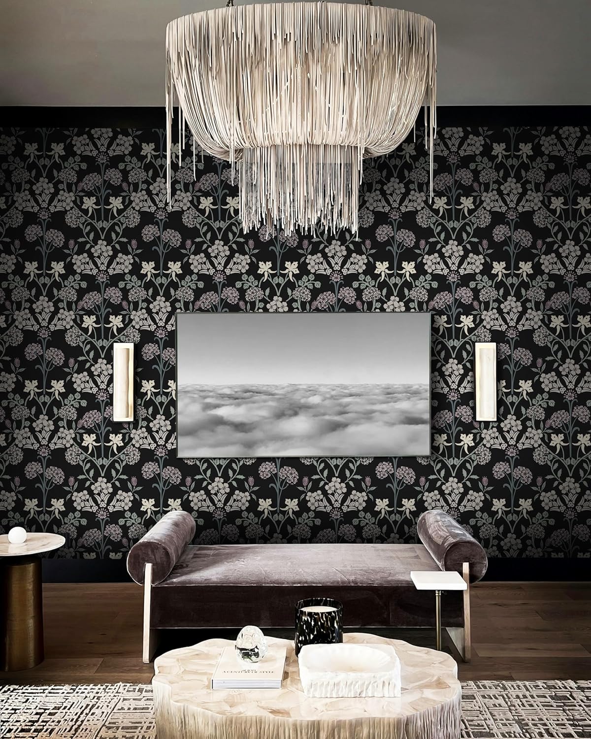 Boho Black and Pink Floral Peel and Stick Wallpaper - Self Adhesive Removable Vinyl Rolls - 16.1''X78.7