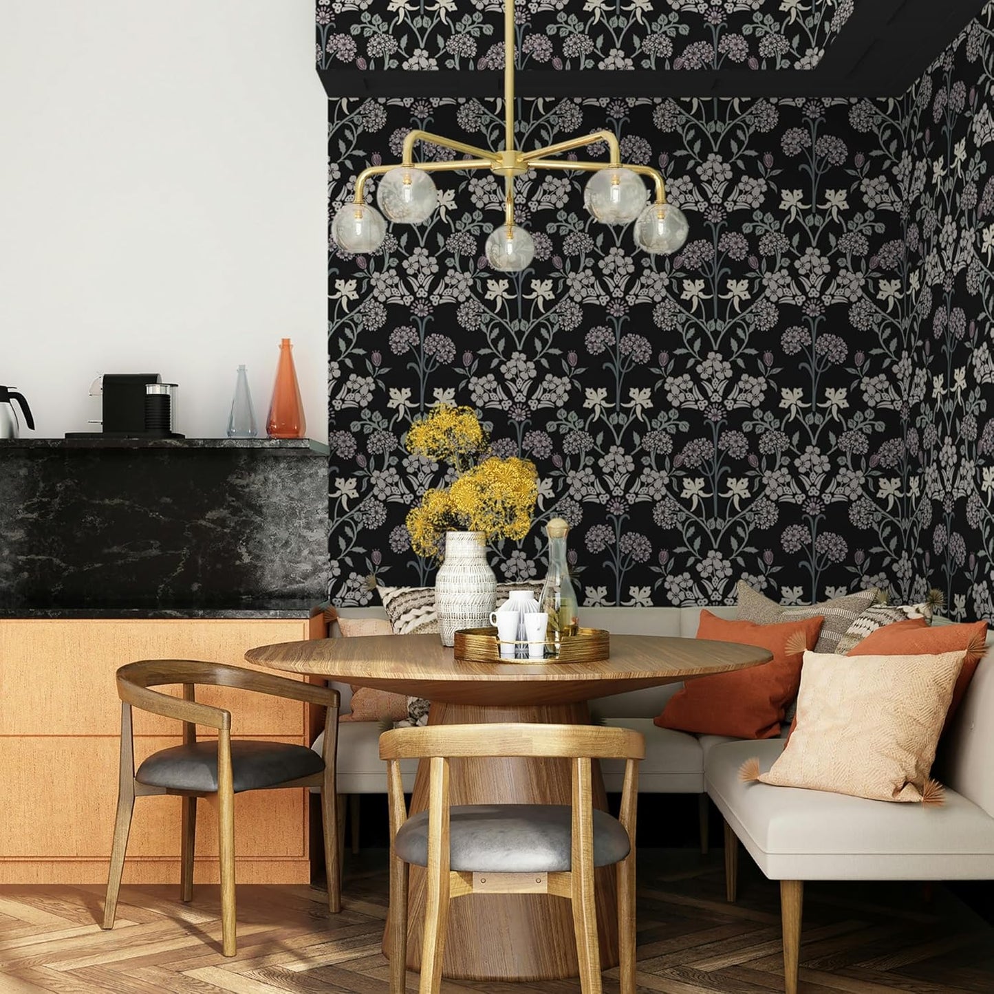 Boho Black and Pink Floral Peel and Stick Wallpaper - Self Adhesive Removable Vinyl Rolls - 16.1''X78.7