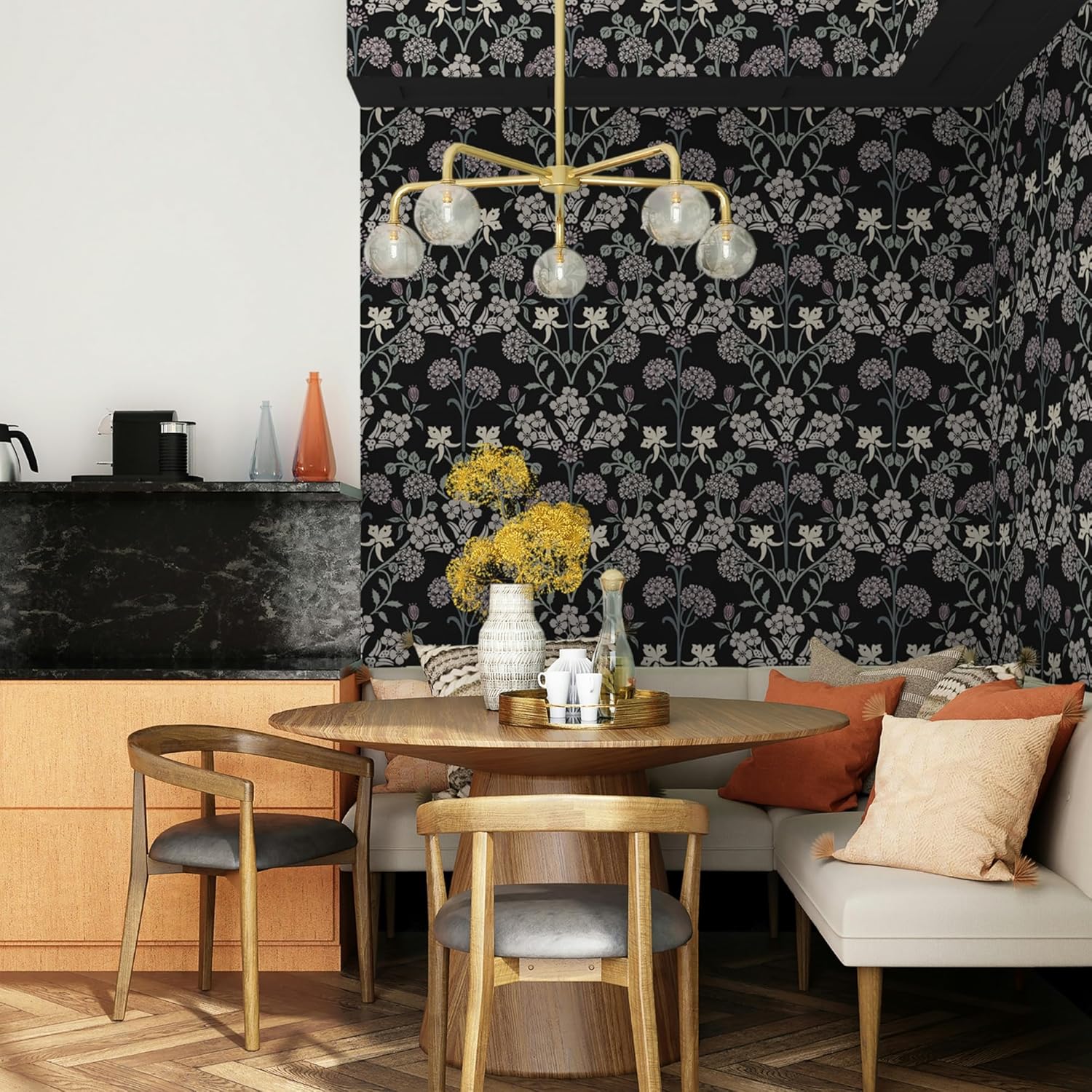 Boho Black and Pink Floral Peel and Stick Wallpaper - Self Adhesive Removable Vinyl Rolls - 16.1''X78.7