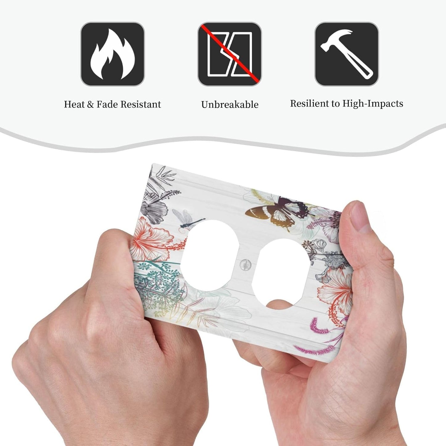 Boho Flower Butterfly Dragonfly Rustic Wood Plank Wall Plate Cover for Light Switch & Outlet - Single Gang Decorative Switchplate Cover for Bathroom Decor