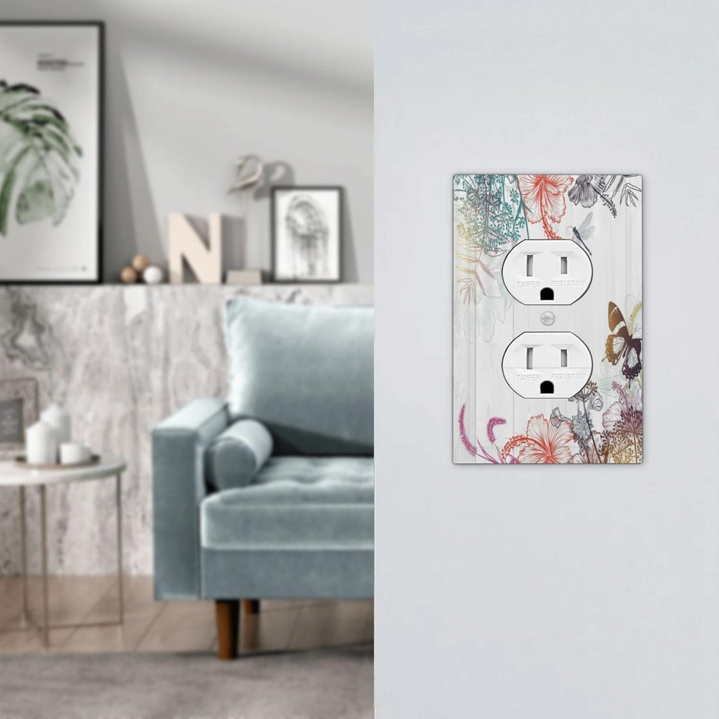 Boho Flower Butterfly Dragonfly Rustic Wood Plank Wall Plate Cover for Light Switch & Outlet - Single Gang Decorative Switchplate Cover for Bathroom Decor