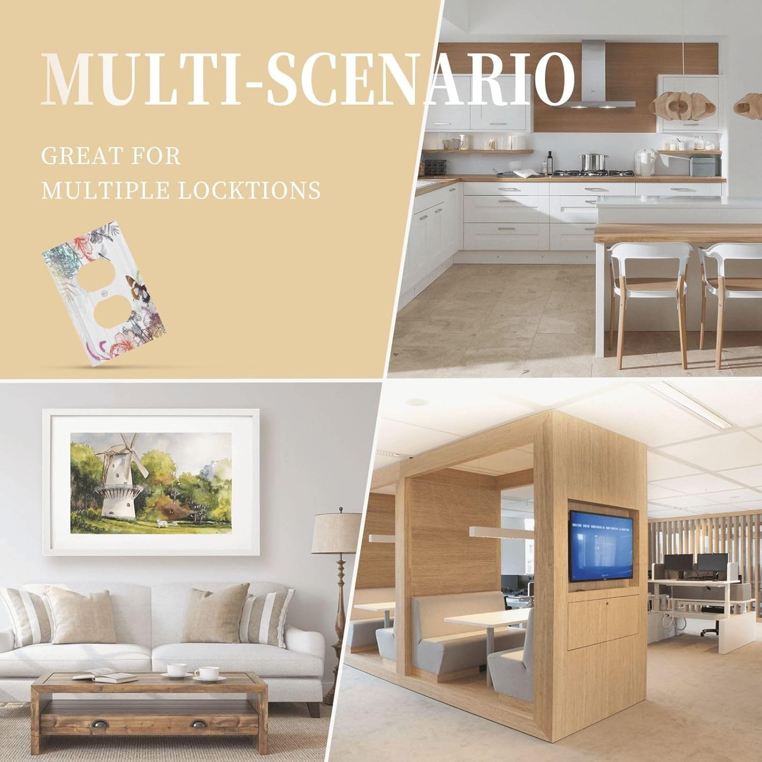 Boho Flower Butterfly Dragonfly Rustic Wood Plank Wall Plate Cover for Light Switch & Outlet - Single Gang Decorative Switchplate Cover for Bathroom Decor