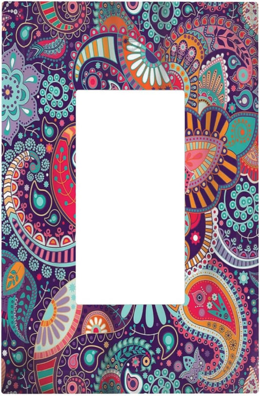 Boho Vintage Mandala Flower Rocker Light Switch Cover - Single Outlet Wall Plate for Nursery Bedroom Decor