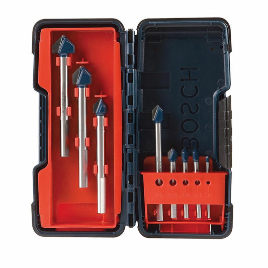 BOSCH GT3000 8-Piece Carbide Hammer Drill Bits Set for Fast Glass and Tile Drilling with Storage Case
