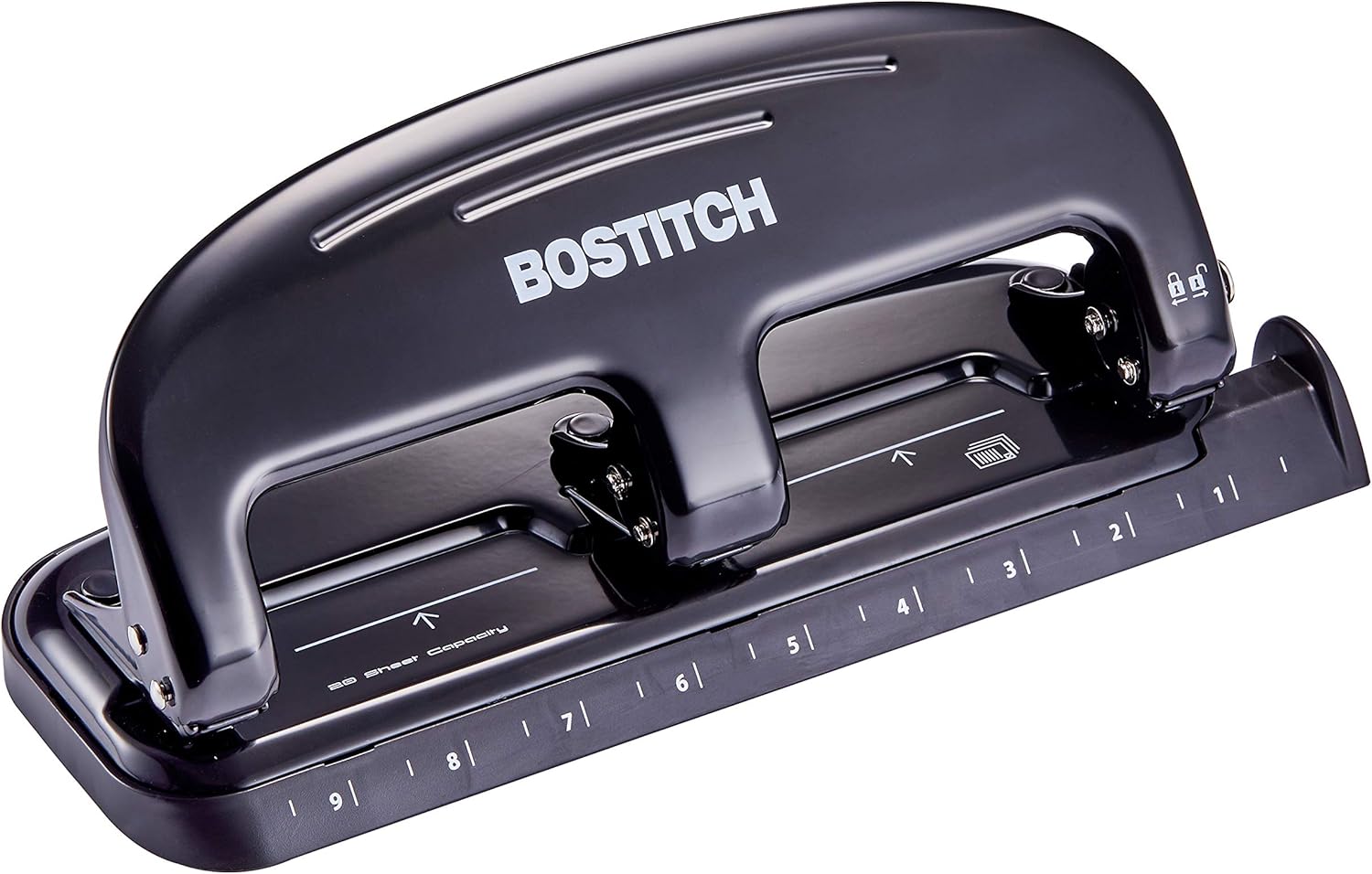 Bostitch Office EZ Squeeze 3-Hole Punch, 20 Sheet Capacity, Silver/Black
