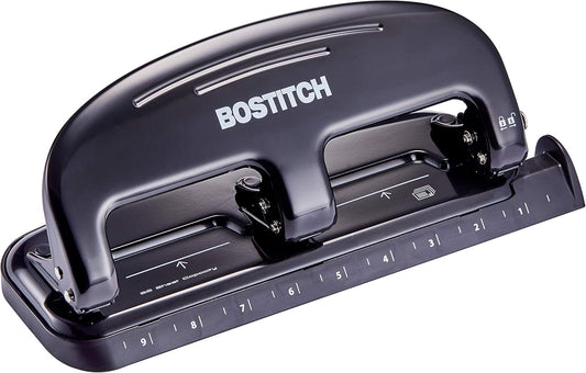 Bostitch Office EZ Squeeze 3-Hole Punch, 20 Sheet Capacity, Silver/Black