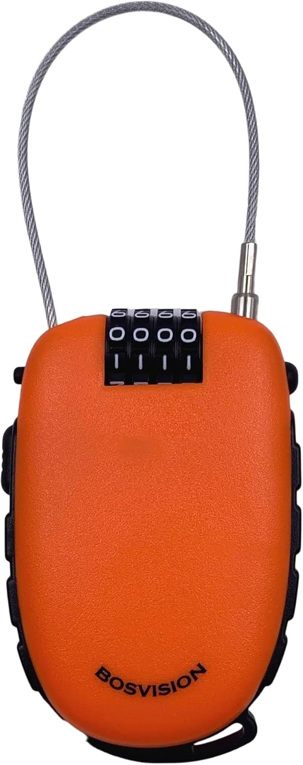 Bosvision Ultra-Secure Orange Combination Lock with 3ft Cable for Bike, Ski, Snowboard, Stroller - 4-Digit Lock