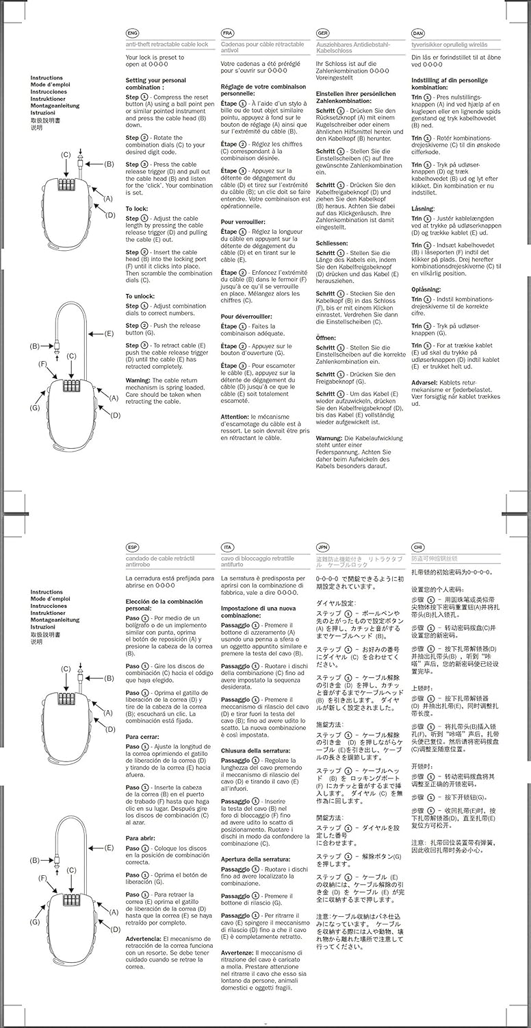 Bosvision Ultra-Secure Orange Combination Lock with 3ft Cable for Bike, Ski, Snowboard, Stroller - 4-Digit Lock