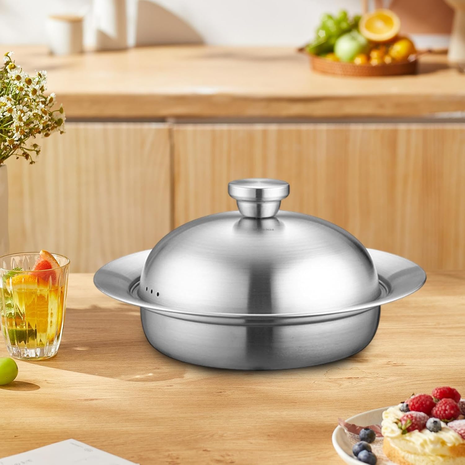 Bothyi Professional Steaming Plate Stockpot with Wide Edge for Fish, Potatoes, Eggs, Seafood - 17cmx21cmx27cm