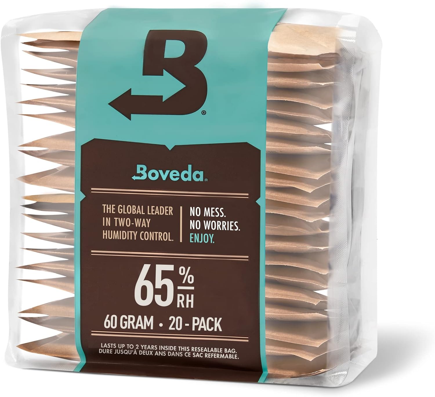 Boveda 65% Humidity Control Packs for Aging & Storage - Size 60, 20 Pack - Moisture Absorbers for Plastic & Wood Boxes - Resealable Bag