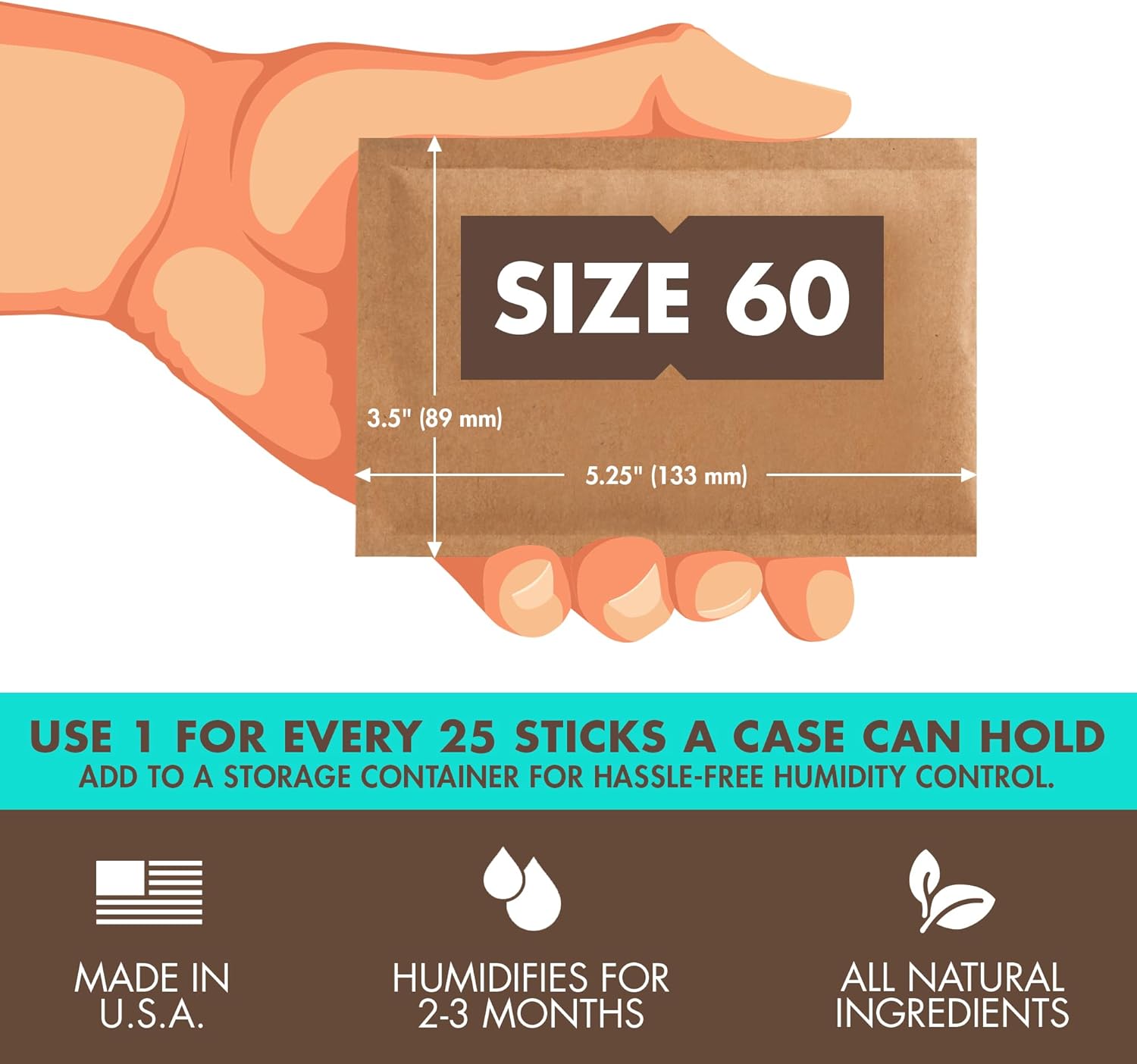 Boveda 65% Humidity Control Packs for Aging & Storage - Size 60, 20 Pack - Moisture Absorbers for Plastic & Wood Boxes - Resealable Bag