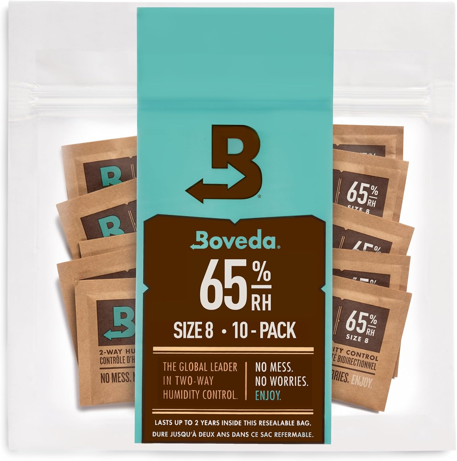 Boveda 65% Humidity Control Packs for Small Travel Boxes - Pack of 10 - Size 8 - Moisture Absorbers - Hydration Packets