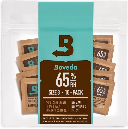 Boveda 65% Humidity Control Packs for Small Travel Boxes - Pack of 10 - Size 8 - Moisture Absorbers - Hydration Packets