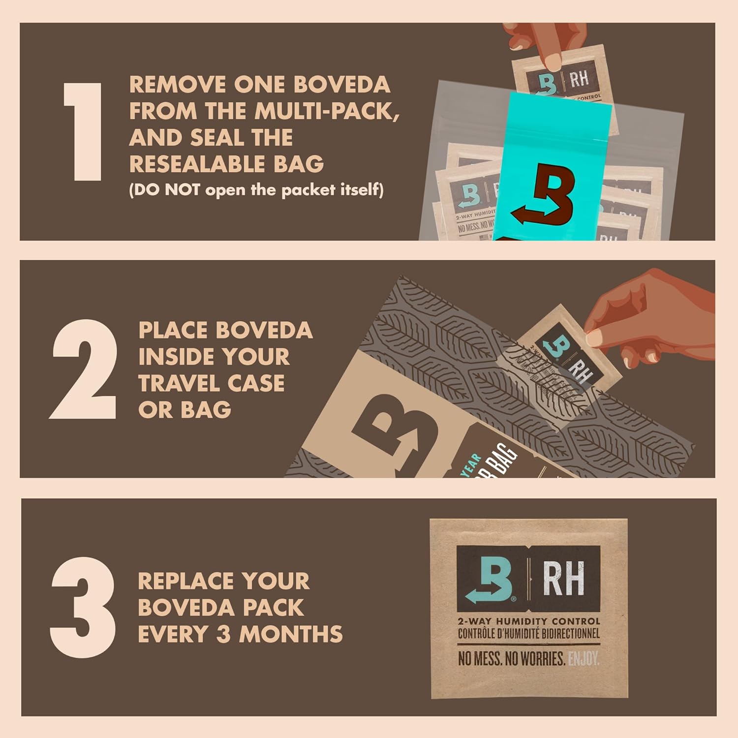 Boveda 65% Humidity Control Packs for Small Travel Boxes - Pack of 10 - Size 8 - Moisture Absorbers - Hydration Packets
