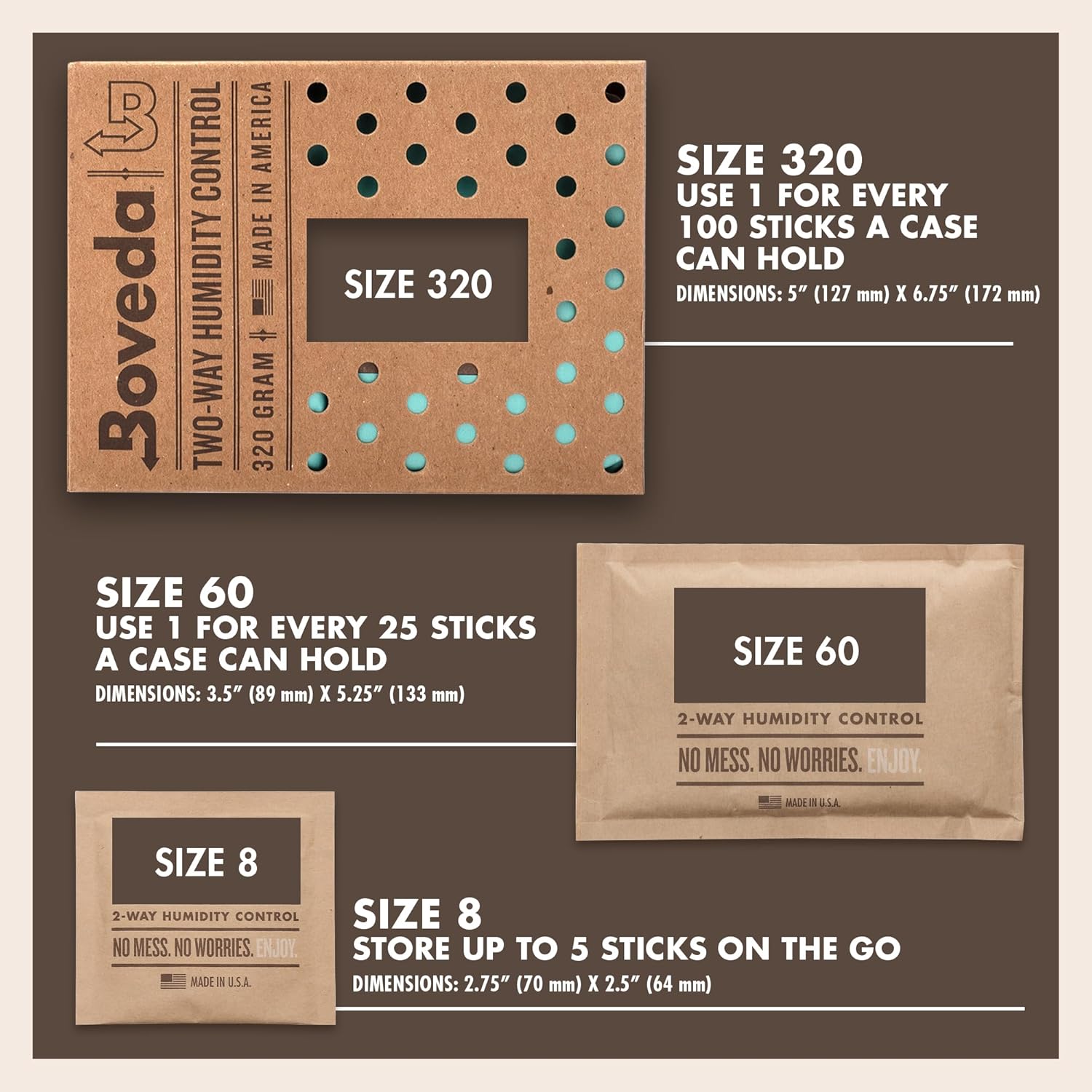 Boveda 65% Humidity Control Packs for Small Travel Boxes - Pack of 10 - Size 8 - Moisture Absorbers - Hydration Packets