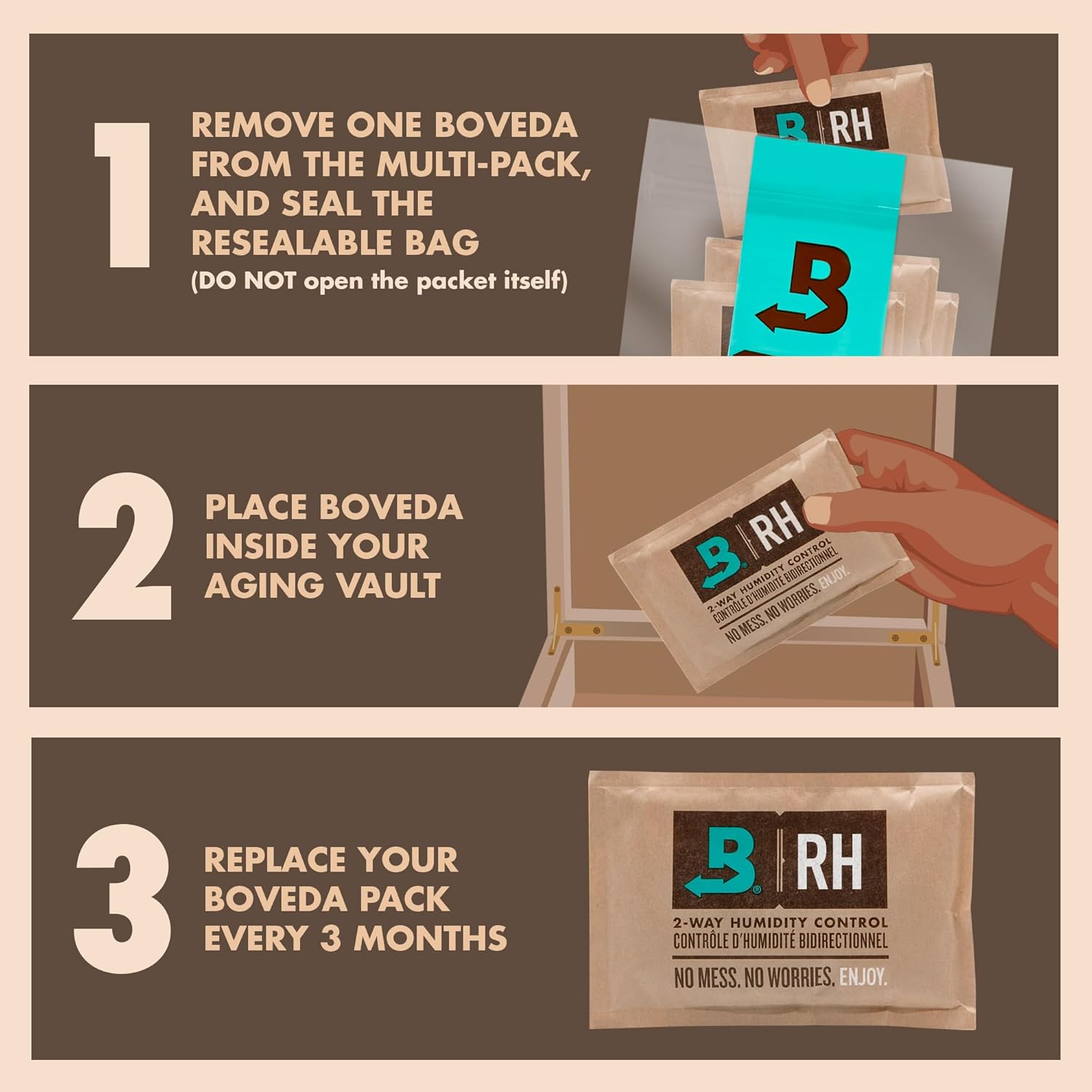 Boveda 72% Humidity Control Packs for Wood Humidors - Size 60, 20 Pack - Moisture Absorbers - Hydration Packets in Resealable Bag