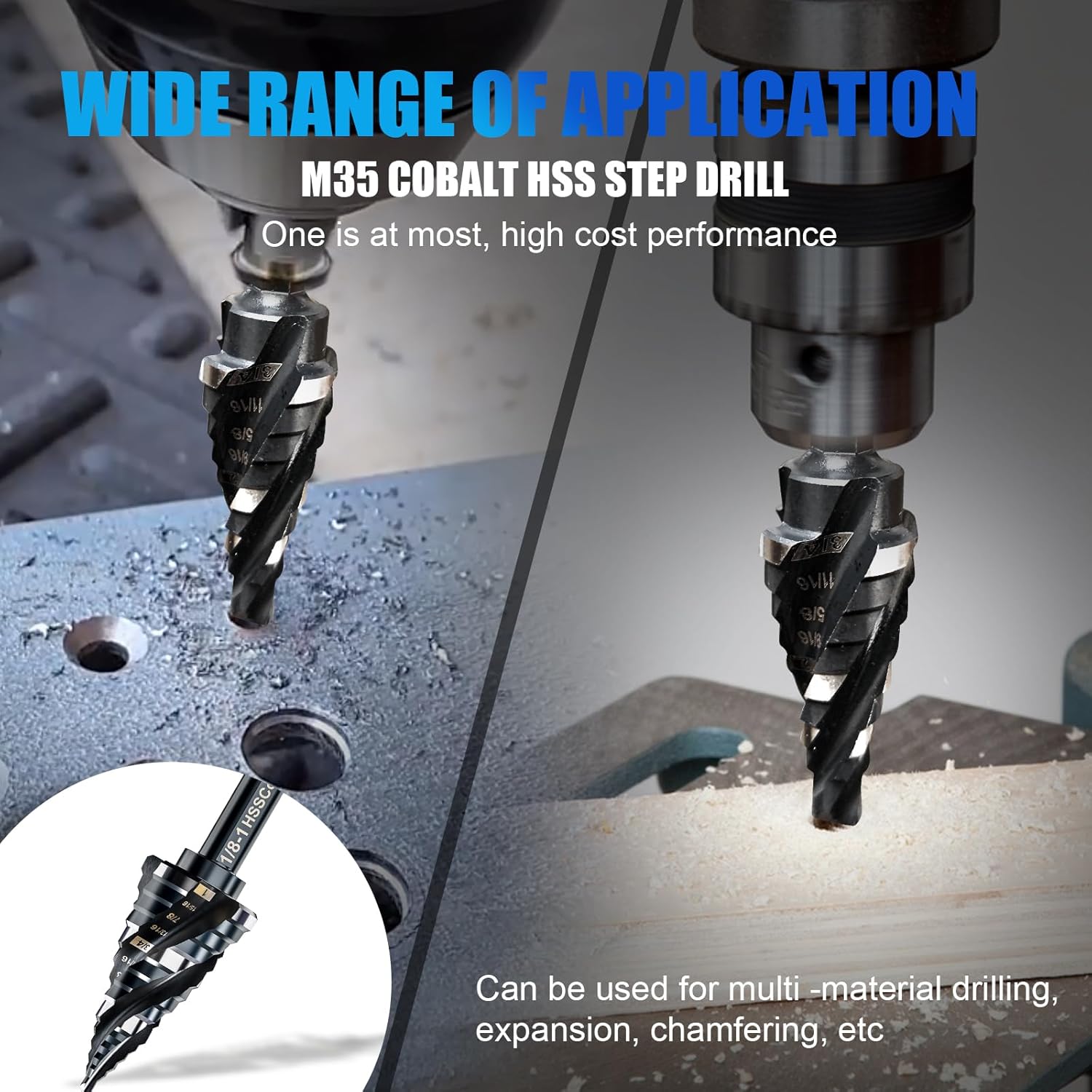 BOYOUYS M35 Step Drill Bit Set 1/4"-1" with 1/4" Shank - 3 pcs, 30 Sizes - Impact Resistant Cobalt - for Metal, Stainless Steel, Wood, Aluminum, Plastic
