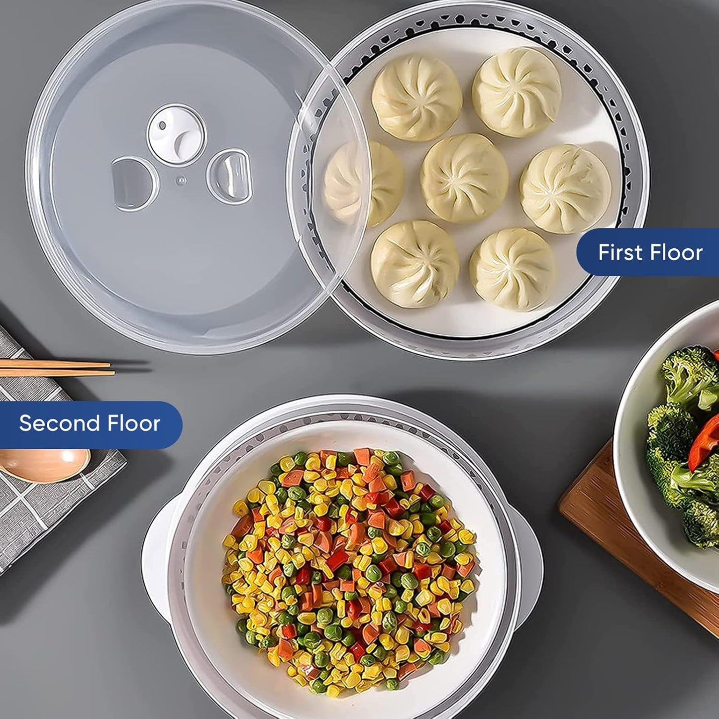 BPA-Free Microwave Vegetable Steamer with Lid for Healthy Cooking (Upgrade Style)