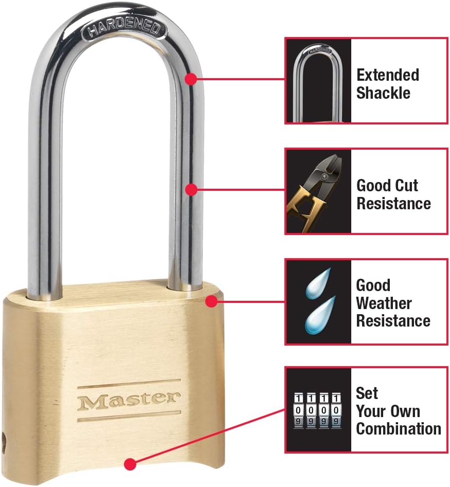 Brass Combination Gate Lock for Outdoor Fence or Shed with Customizable Combination Padlock and Extended 2-1/4-Inch-Long Shackle - WildKart