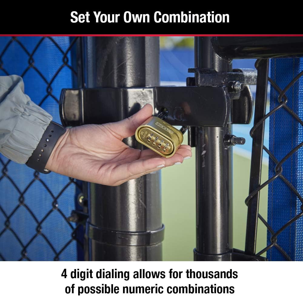 Brass Combination Gate Lock for Outdoor Fence or Shed with Customizable Combination Padlock and Extended 2-1/4-Inch-Long Shackle - WildKart