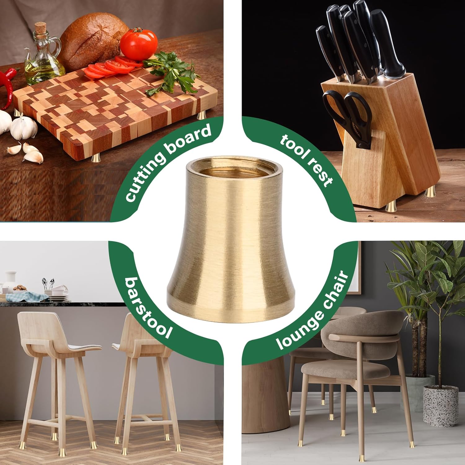 Brass Cutting Board Feet Set with Silicone Pads, Stainless Steel Screws - for Kitchen Utensils and Furniture (Volcanic Shape 4PCS)