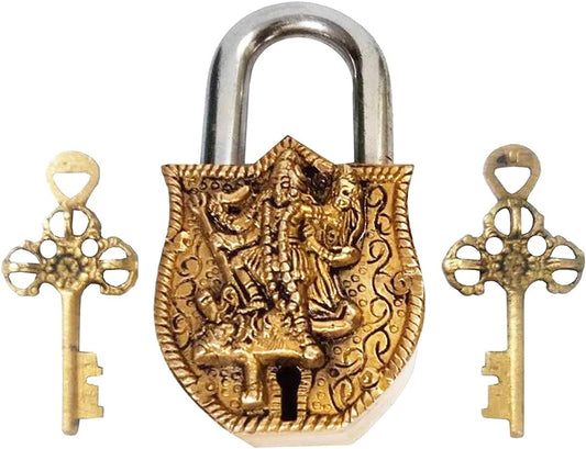 Brass Padlock: Goddess Mahakali Kali Design - Purpledip (12395)