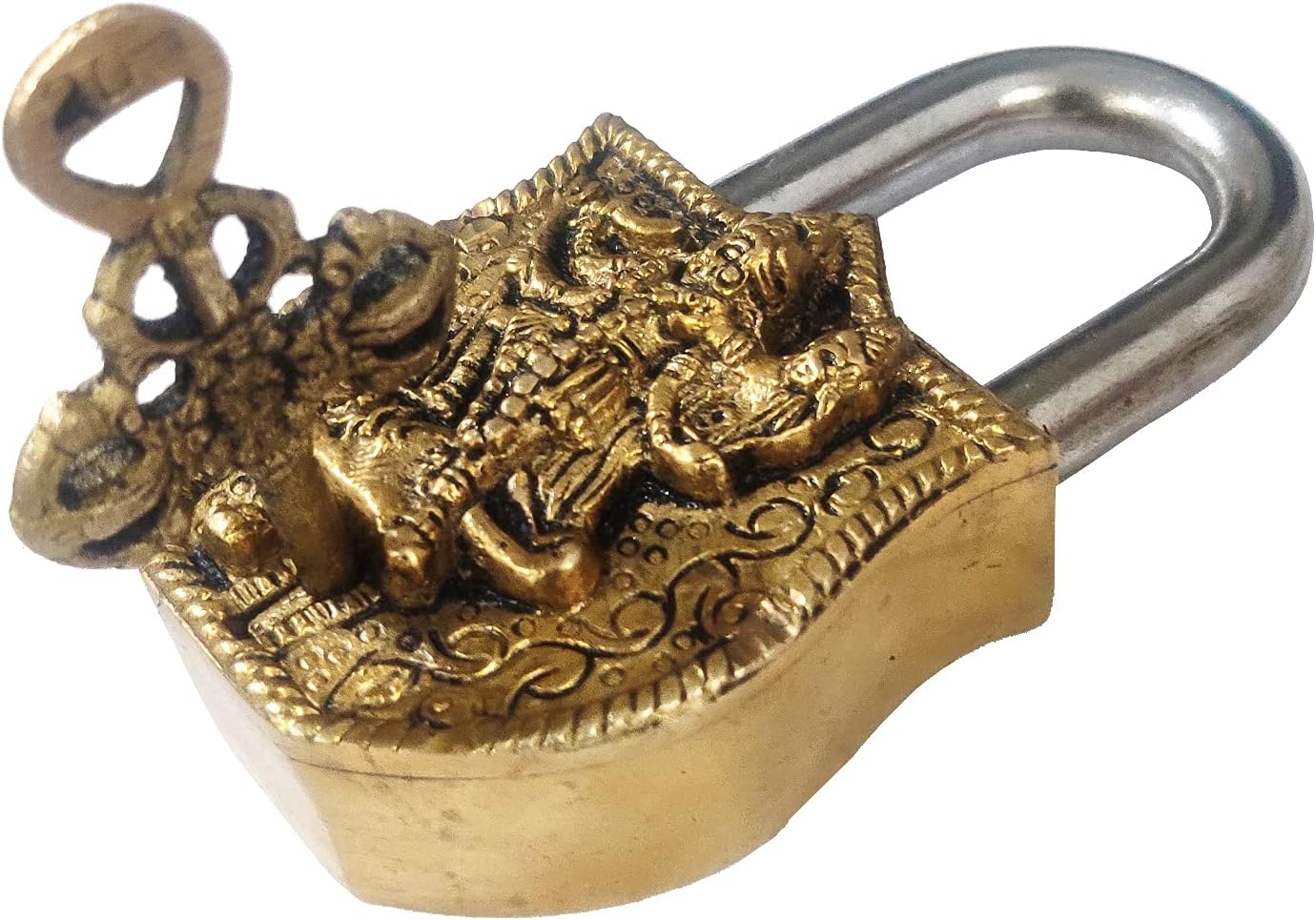 Brass Padlock: Goddess Mahakali Kali Design - Purpledip (12395)