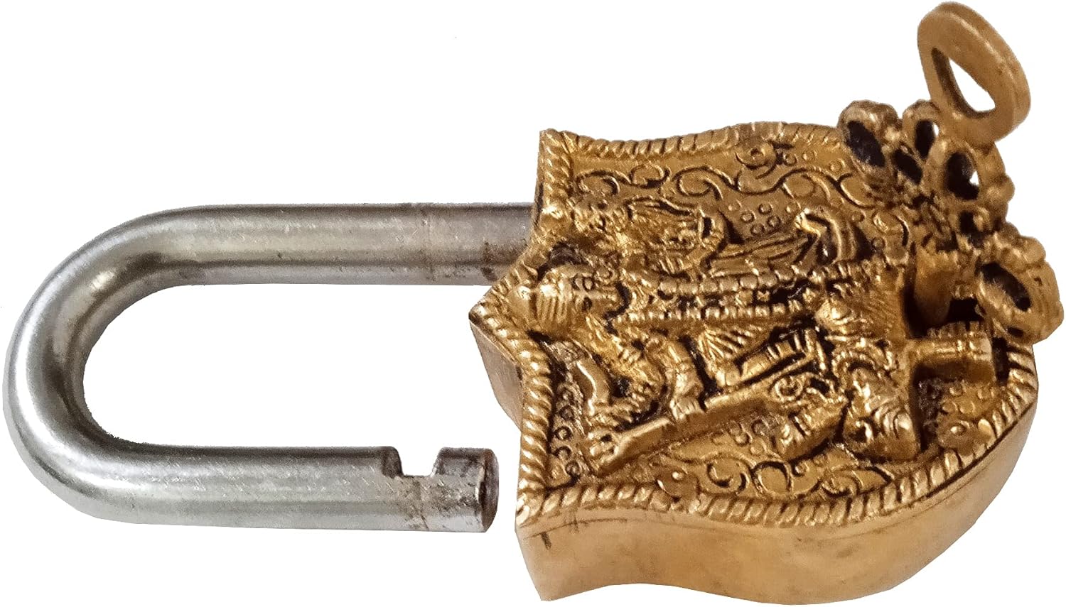 Brass Padlock: Goddess Mahakali Kali Design - Purpledip (12395)