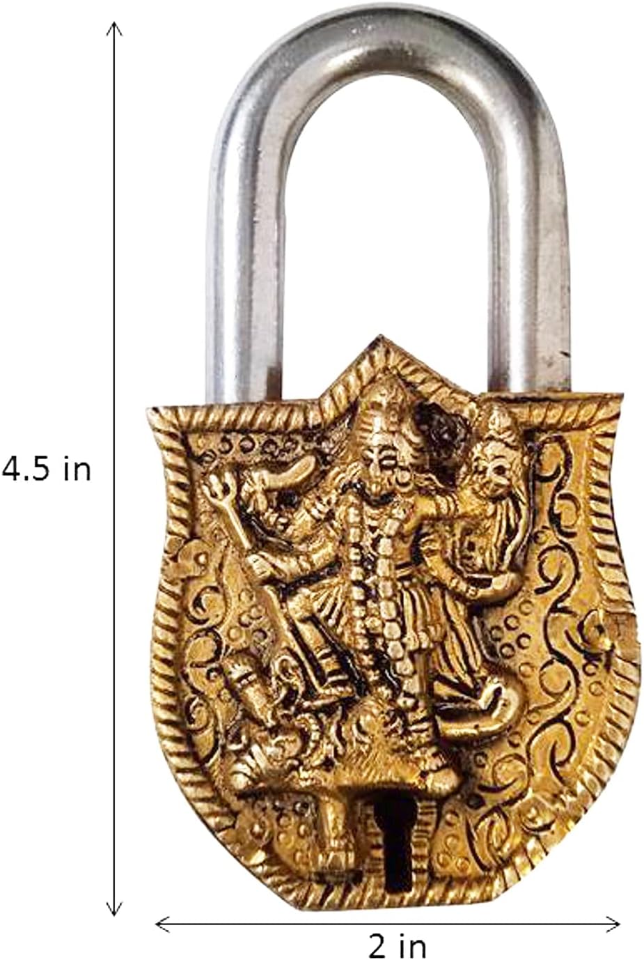 Brass Padlock: Goddess Mahakali Kali Design - Purpledip (12395)