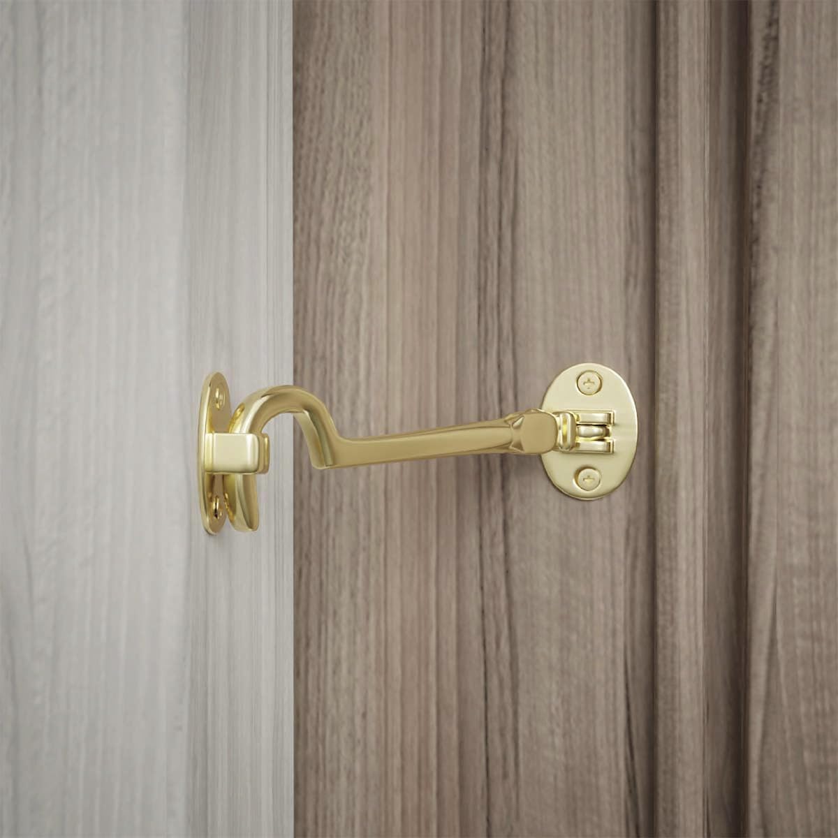 Brass Swivel Style Storage Hook and Eye Door Latch by Renovators Supply - Easy Install, Durable, Versatile - 4 Inch