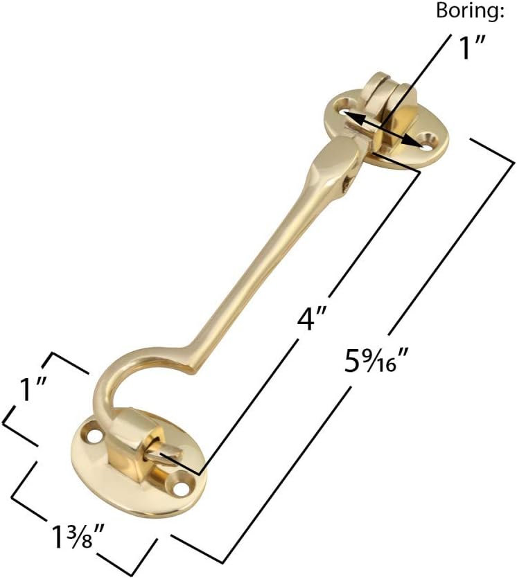 Brass Swivel Style Storage Hook and Eye Door Latch by Renovators Supply - Easy Install, Durable, Versatile - 4 Inch