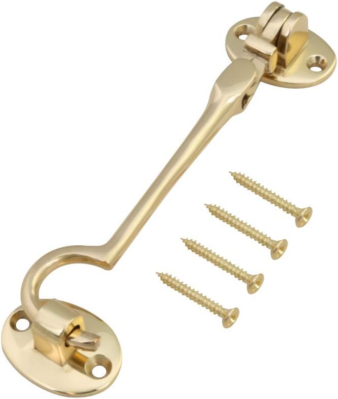 Brass Swivel Style Storage Hook and Eye Door Latch by Renovators Supply - Easy Install, Durable, Versatile - 4 Inch