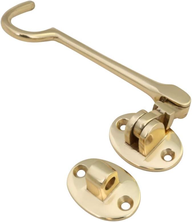 Brass Swivel Style Storage Hook and Eye Door Latch by Renovators Supply - Easy Install, Durable, Versatile - 4 Inch