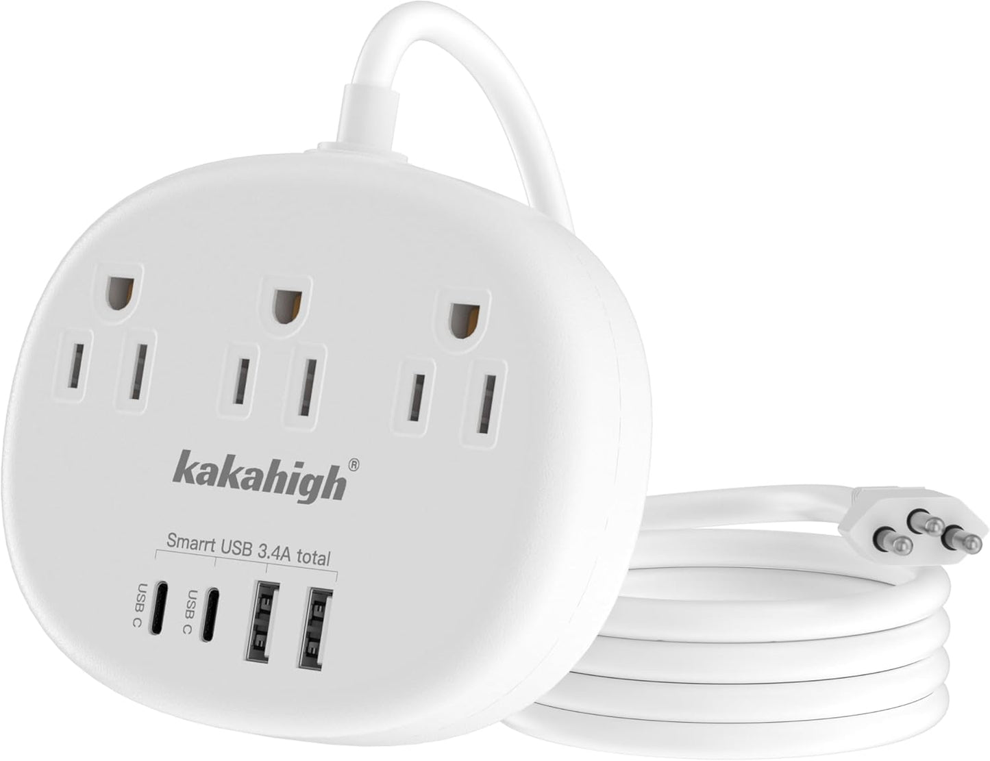 Brazil Power Adapter with 3 American Outlets, 4 USB Ports, Type N Plug Converter for USA to Brazil
