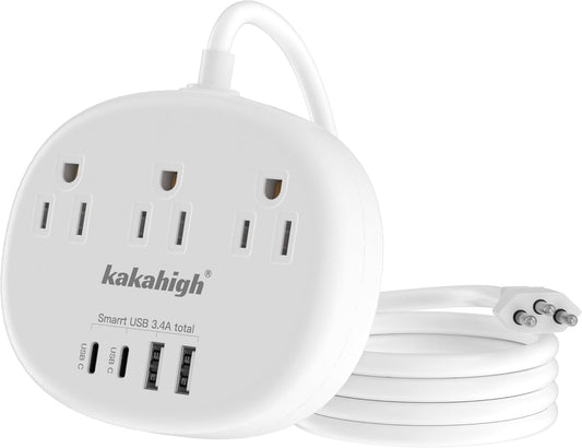 Brazil Power Adapter with 3 American Outlets, 4 USB Ports, Type N Plug Converter for USA to Brazil