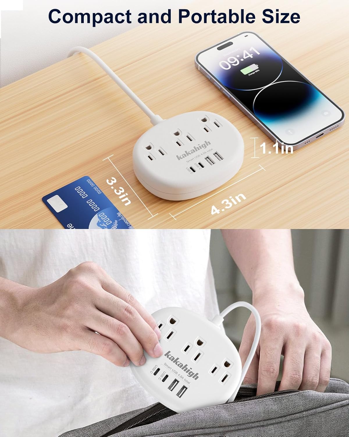 Brazil Power Adapter with 3 American Outlets, 4 USB Ports, Type N Plug Converter for USA to Brazil