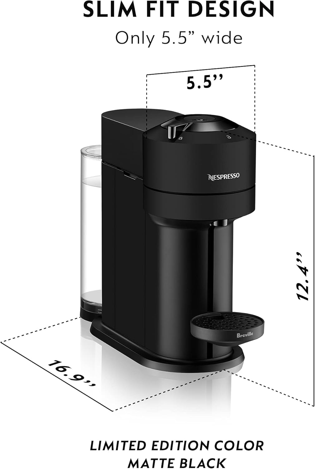 Breville Nespresso VertuoPlus Coffee and Espresso Maker, 1.1L, Ink Black
