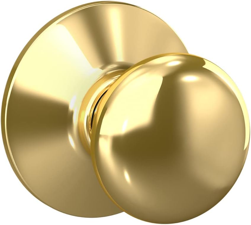 Bright Brass Schlage Plymouth Door Knob F10 V PLY 605 for Hall & Closet - Passage Lock