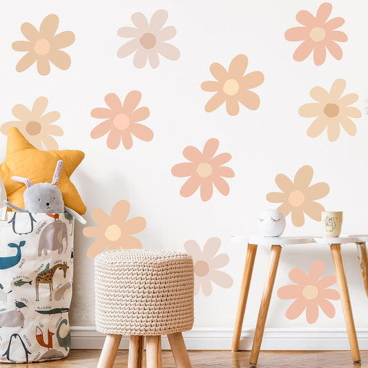 Bright Color Daisy Wall Decals - 12 Large Peel and Stick Flower Stickers for Nursery, Bedroom, Living Room - TaoBary Daisy Decals for Wall Decor