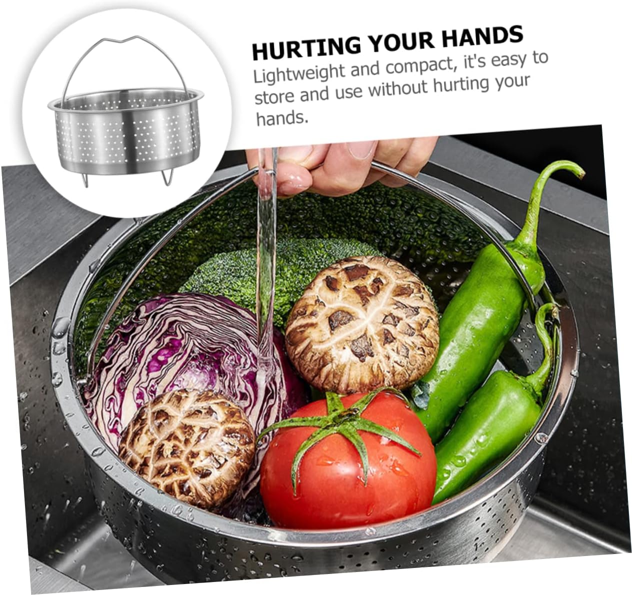 BRIGHTFUFU Multi-Use Steamer Insert Basket with Handle for Small Pressure Cookers