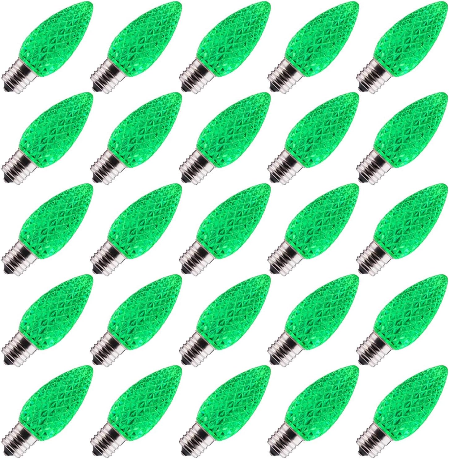 Brightown 25 Pack C9 LED Christmas Light Bulbs - Shatterproof, Dimmable, Green - Commercial Grade for String Lights