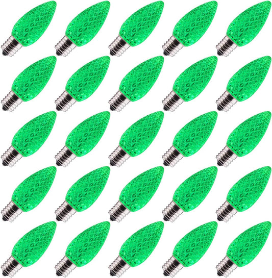 Brightown 25 Pack C9 LED Christmas Light Bulbs - Shatterproof, Dimmable, Green - Commercial Grade for String Lights