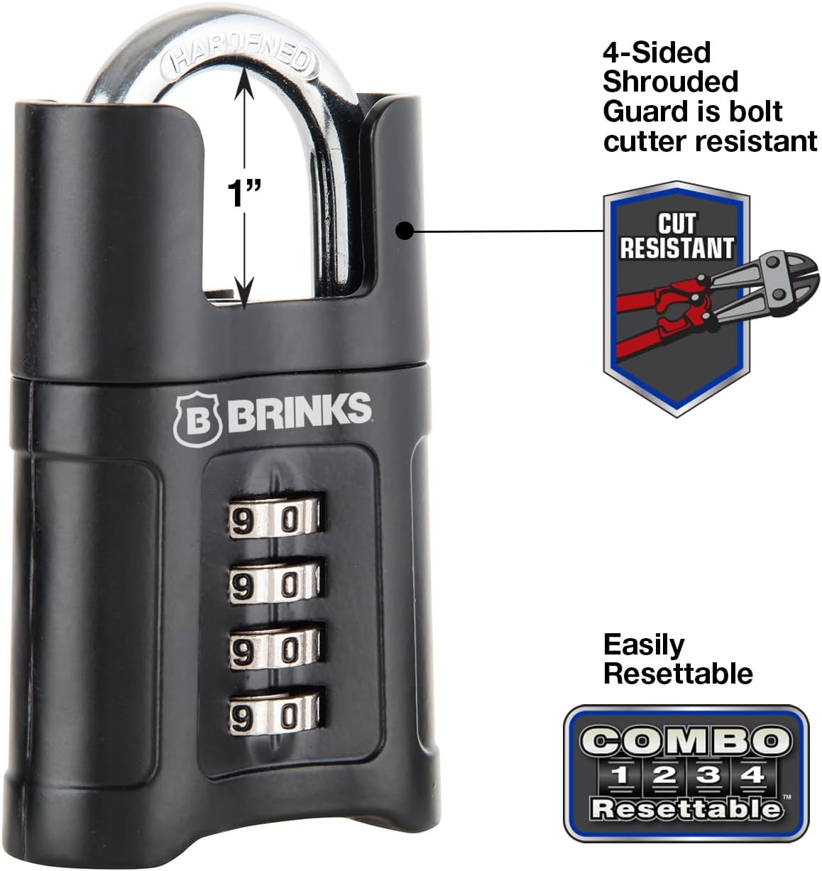 Brinks 2-1/4" Resettable Combination Padlock with Shrouded Guard - Black Color - WildKart