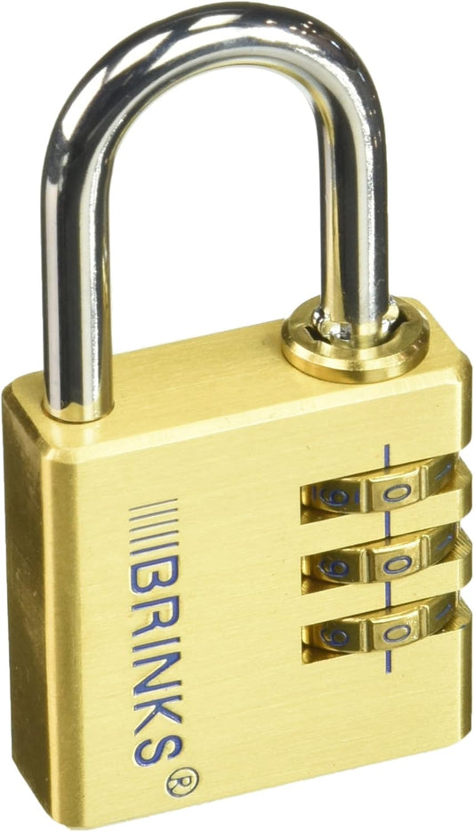 Brinks 3-Dial Resettable Padlock - 40mm Solid Brass, Chrome Plated, Hardened Steel Shackle - WildKart