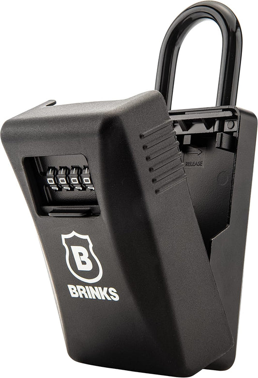 Brinks 4-Dial Resettable Combination Outdoor Lock Box - Enhanced Security with 79mm Hardened Steel Shackle - Black