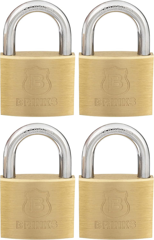 Brinks 40mm Solid Brass Keyed Padlock 4-Pack, Chrome Plated, Hardened Steel Shackle, 7/8” Clearance - WildKart