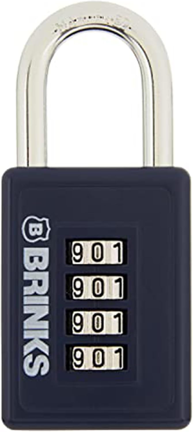 Brinks 40mm Sports Padlock with Resettable 4-Dial, Zinc Die-Cast Body and Chrome Plated Shackle - Navy Blue - WildKart