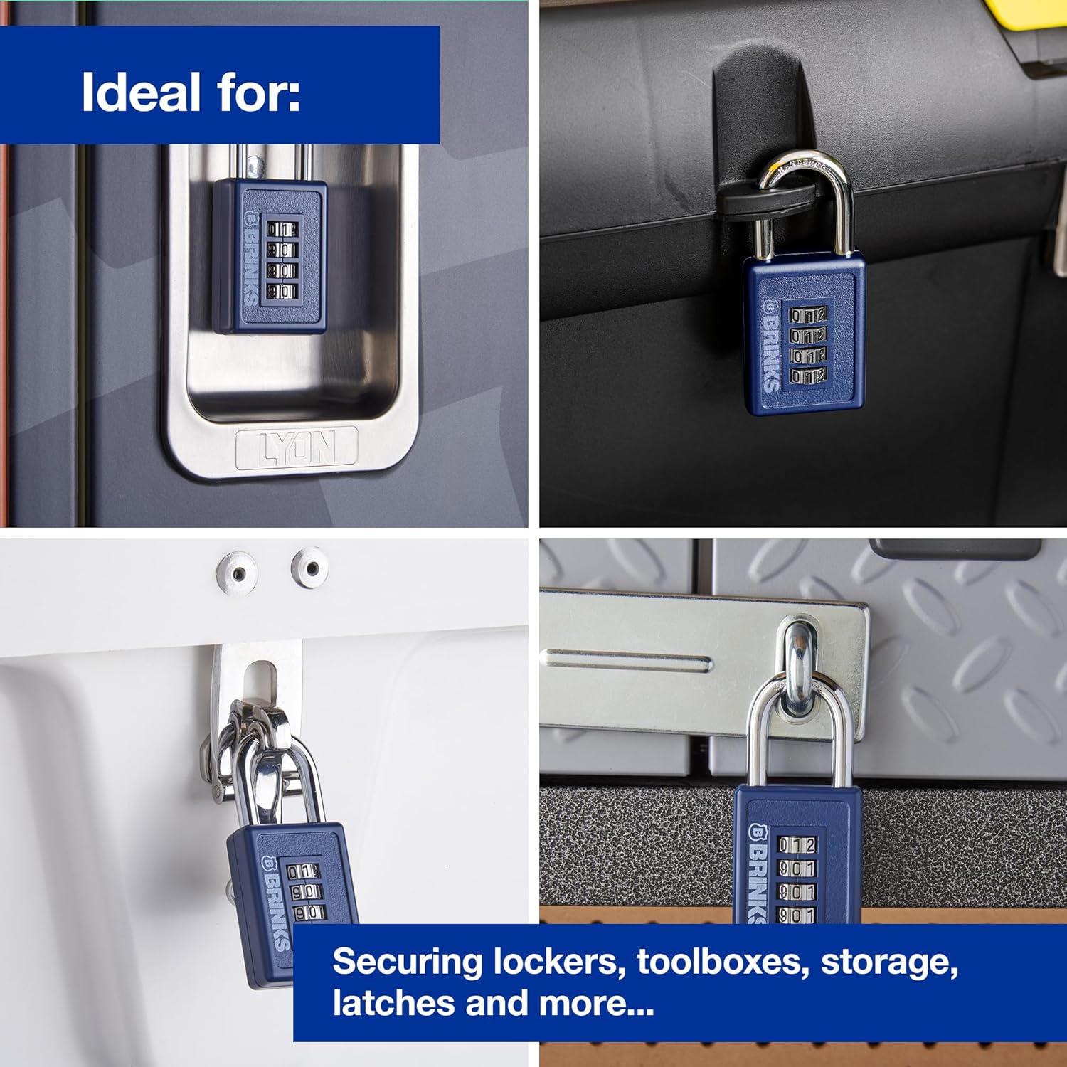 Brinks 40mm Sports Padlock with Resettable 4-Dial, Zinc Die-Cast Body and Chrome Plated Shackle - Navy Blue - WildKart