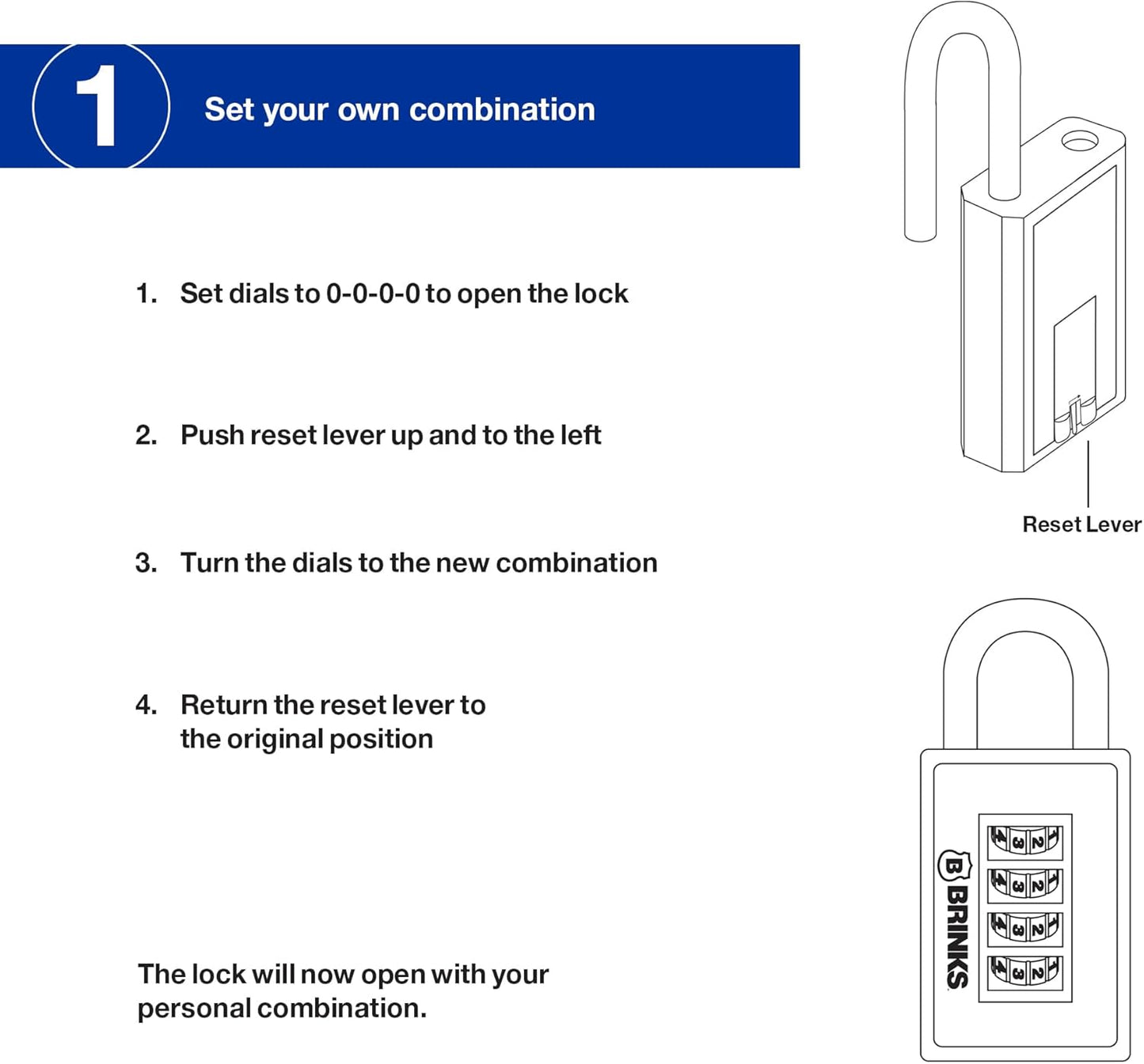 Brinks 40mm Sports Padlock with Resettable 4-Dial, Zinc Die-Cast Body and Chrome Plated Shackle - Navy Blue - WildKart