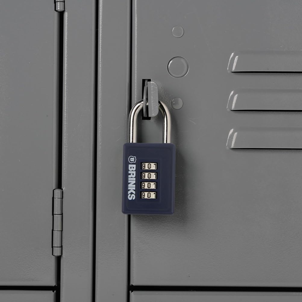 Brinks 40mm Sports Padlock with Resettable 4-Dial, Zinc Die-Cast Body and Chrome Plated Shackle - Navy Blue - WildKart